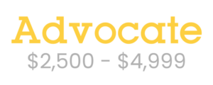 The word “Advocate” in large yellow text above “$2,500 - $4,999” in smaller gray text on a white background.