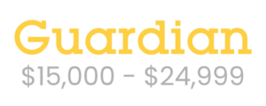 The word “Guardian” in large yellow text is above “$15,000 - $24,999” in smaller gray text on a white background.