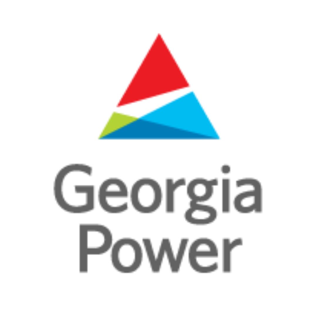 Georgia Power logo featuring a colorful triangle above the company name in gray text. The triangle has red, blue, and green sections.