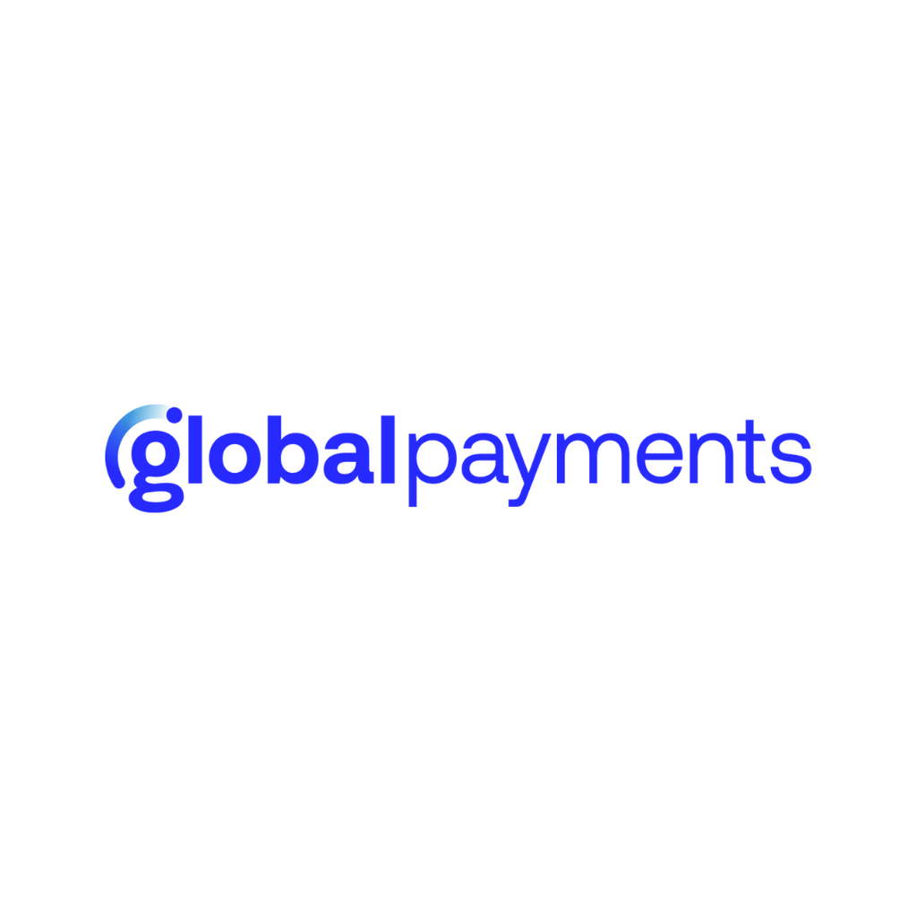 Global payments“ logo with the word “global” in bold blue lowercase letters and a circular blue accent around the letter “g”, followed by “payments” in regular blue lowercase letters on a white background.