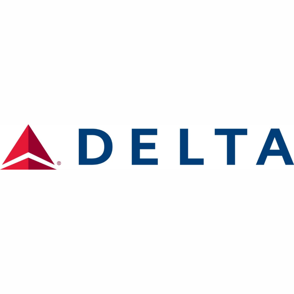 Delta logo featuring a red triangular widget icon next to the word “DELTA” in blue capital letters.